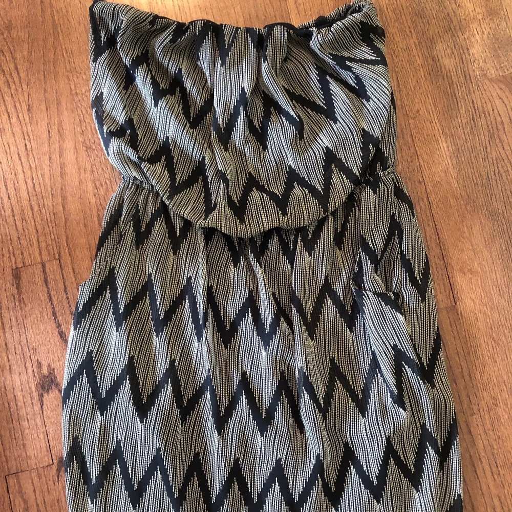 Black and White Patterned Strapless Dress
